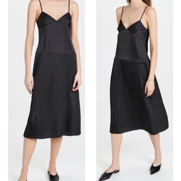 Rebecca Taylor Dresses & Skirts - Rebecca Taylor Black Satin Pleated Slip Dress NWOT
